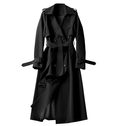 Generisch Angebote des Tages Heute Trenchcoat Damen Lang Winddichter Übergangsjacke Plus Size Jacke mit Gürtel Double Breasted Mantel Leichte Revers Windjacke Einfarbig Übergangsmantel Klassische von Generisch