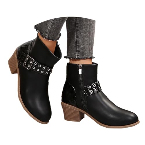 Generisch Ankle Boots Damen Kurzstiefel Rund Zehen Kunstleder Reißverschluss Kurzstiefeletten Plateausohle Bootsschuhe Hohe Schuhe Modische Schnürstiefelette Freizeitstiefel von Generisch