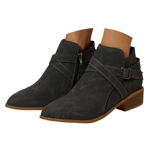 Generisch Ankle Boots Damen Reitstiefel Spitz Zehen Kurzstiefel mit Zipper Bootsschuhe Weiche Fussbett Damenstiefel Outdoor Halbstiefel Kurzstiefeletten Blockabsatz Schlupfstiefel von Generisch