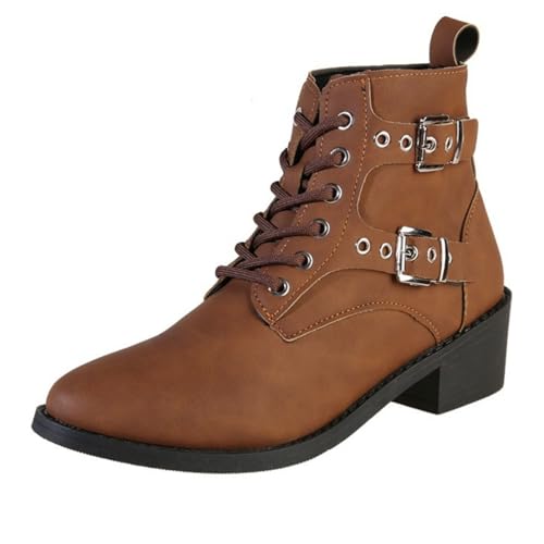 Generisch Ankle Boots Damen Stiefeletten Damen Mit Absatz, Rundkopf Knöchelstiefel Schnürer Kurzstiefel Mit Gürtelschnalle Schlupfstiefel Herbst Winter Boots Blockabsatz Damenstiefel Chelsea Boots von Generisch