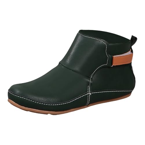 Generisch Ankle Boots Damen Stiefeletten Winterschuhe Mittelalter Schuhe Für Herbst Winter Flache Schnürstiefel Wasserdichtem Pu-Leder Bequem Rutschfest Mittelalter Biker Herbstschuhe (Grün,41) von Generisch