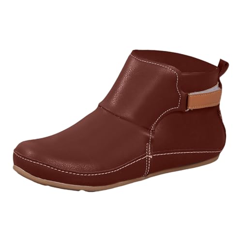 Generisch Ankle Boots Damen Stiefeletten Winterschuhe Mittelalter Schuhe Für Herbst Winter Flache Schnürstiefel Wasserdichtem Pu-Leder Bequem Rutschfest Mittelalter Biker Herbstschuhe (Kaffee,38) von Generisch