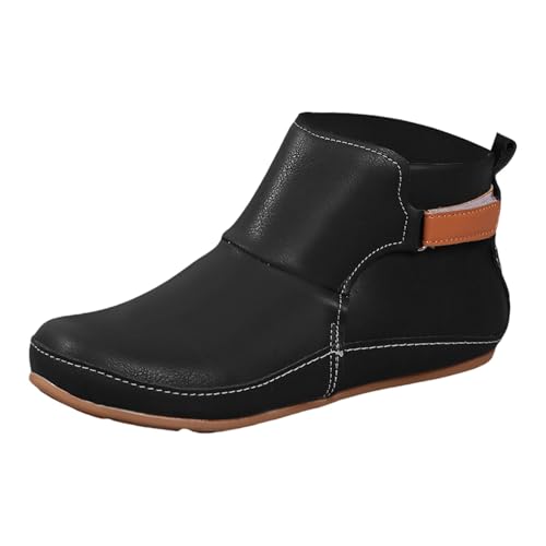 Generisch Ankle Boots Damen Stiefeletten Winterschuhe Mittelalter Schuhe Für Herbst Winter Flache Schnürstiefel Wasserdichtem Pu-Leder Bequem Rutschfest Mittelalter Biker Herbstschuhe (Dunkelgrau,42) von Generisch