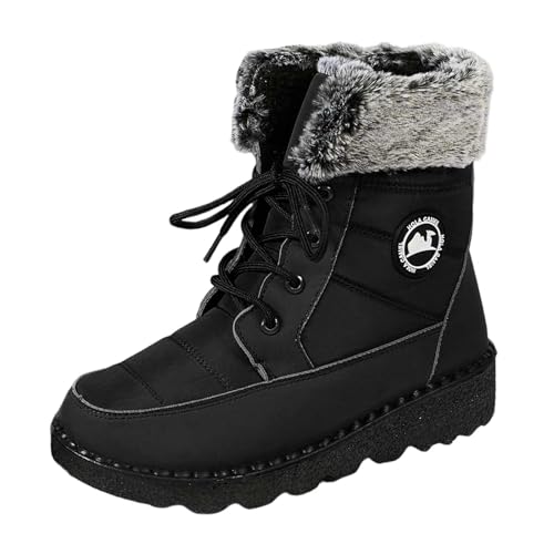 Generisch Ankle Boots Damen Wildleder Stiefeletten Winter Westernstiefel Schnürstiefel Rutschfest Warme Leder Stiefel Atmungsaktiv trendiges Winter-Outfit-Element von Generisch