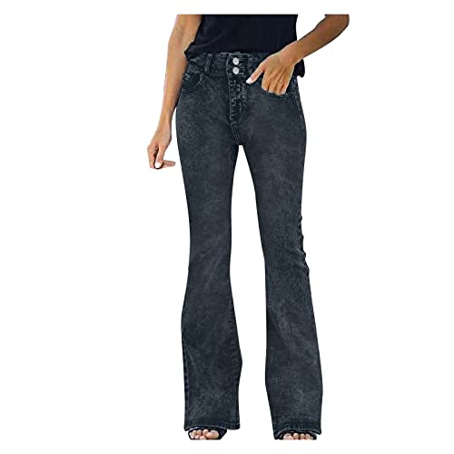 Generisch Anziehsachen Teenager Mädchen Jeans Damen-Hosen mit hoher Taille, Distressed-Taschenhose, gerades Bein, Flare-Hose, lose, einfarbig, Elegante Hosen, Jeans Jeans Mädchen Schwarz von Generisch