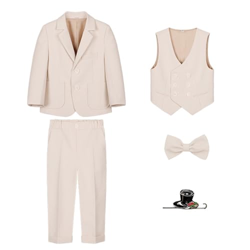 Generisch Anzug Kleinkind 86 Kinder Kleinkind Baby Jungen Frühling Herbst Plaid Langarm Hemd Hosen Mantel Fliege Outfits 5PC Anzug Kleiden 1 Jahr Outfit Baby (Beige, 7-8 Years) von Generisch