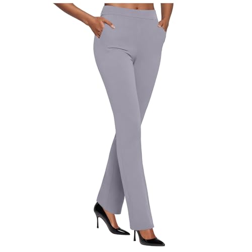 Generisch Anzughose Damen Elegant High Waist Business Hosen mit Taschen Stretch Slim Fit Bootcut Freizeithose Arbeitshose Sommerhose Damen Leicht Lang Büro Arbeits Anzughose Stoffhose Schlaghose von Generisch