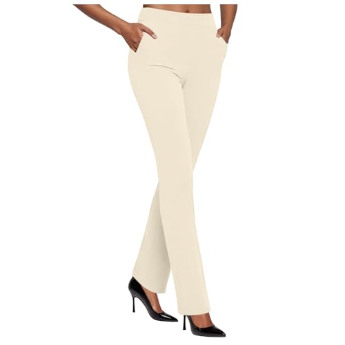 Generisch Anzughose Damen Elegant High Waist Business Hosen mit Taschen Stretch Slim Fit Bootcut Freizeithose Arbeitshose Sommerhose Damen Leicht Lang Büro Arbeits Anzughose Stoffhose Schlaghose von Generisch