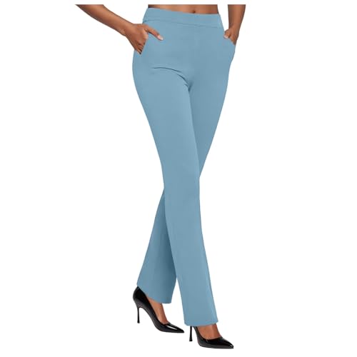 Generisch Anzughose Damen Elegant High Waist Business Hosen mit Taschen Stretch Slim Fit Bootcut Freizeithose Arbeitshose Sommerhose Damen Leicht Lang Büro Arbeits Anzughose Stoffhose Schlaghose von Generisch