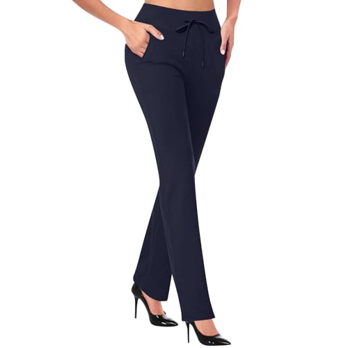Generisch Anzughose Damen Elegant High Waist Business Hosen mit Taschen Stretch Slim Fit Bootcut Freizeithose Arbeitshose Sommerhose Damen Leicht Lang Büro Arbeits Anzughose Stoffhose Schlaghose von Generisch