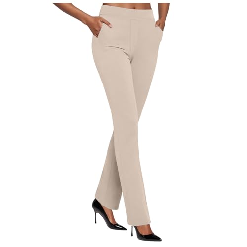 Generisch Anzughose Damen Elegant High Waist Business Hosen mit Taschen Stretch Slim Fit Bootcut Freizeithose Arbeitshose Sommerhose Damen Leicht Lang Büro Arbeits Anzughose Stoffhose Schlaghose von Generisch