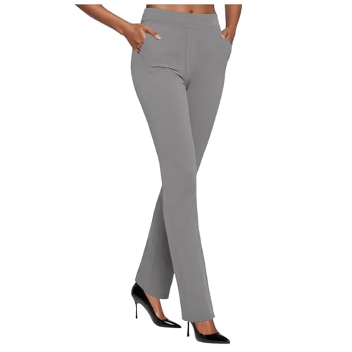 Generisch Anzughose Damen Elegant High Waist Business Hosen mit Taschen Stretch Slim Fit Bootcut Freizeithose Arbeitshose Sommerhose Damen Leicht Lang Büro Arbeits Anzughose Stoffhose Schlaghose von Generisch