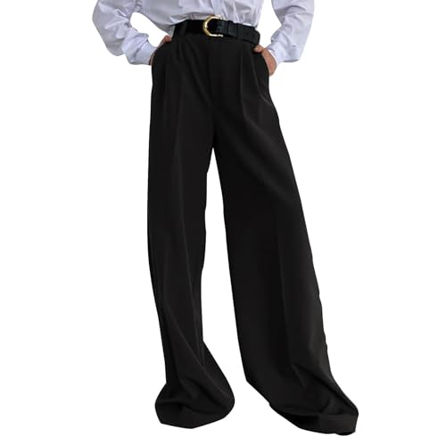 Generisch Anzughose Damen Lang Freizeithose Weites Bein Damenhose Hohe Taille Sommerhose Einfarbig Stoffhose Baggy Hosen Damen Business Hosen Mode Breites Bein für Legere Arbeit Geeignet (Schwarz, S) Generisch Anzughose Damen Lang Freizeithose Weites Bein Damenhose Hohe Taille Sommerhose Einfarbig Stoffhose Baggy Hosen Damen Business Hosen Mode Breites Bein für Legere Arbeit Geeignet (Schwarz, S) von Generisch