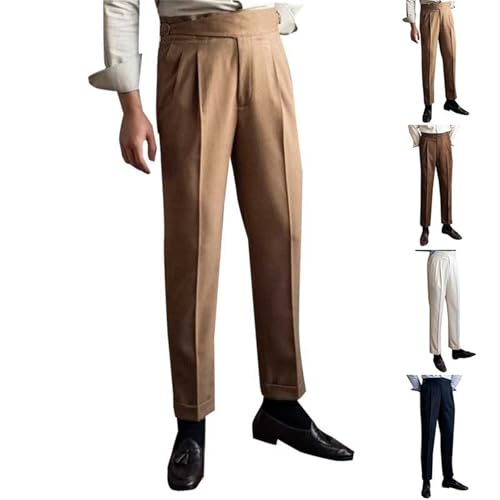 Generisch Anzughose Herren High Waist Chino Hose Herren Slim Fit Freizeithose Straight Herrenhose Mit Seitentaschen Bundfaltenhose Einfarbig Golfhose Bequeme Businesshose Vintage Chinopants Casual von Generisch