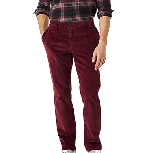 Generisch Anzughose Herren Sommer Dünne Cordhose Regular Fit Klassischer Business Freizeit Bequeme Chino Hose Langgröße Modern Stretch Workout Hosen Mit Taschen-Rot-M von Generisch