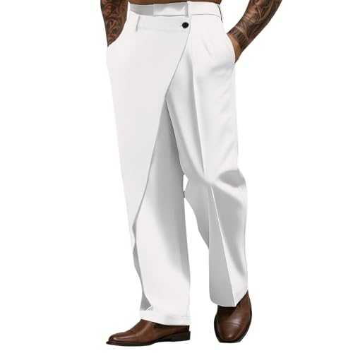 Generisch Anzughose Herren Unregelmäßig Trousers Spleiß Einfarbig Straight Fitnesshose Baggy Freizeithose Reisehose Modisch Einfach Business Hose Golfhose von Generisch