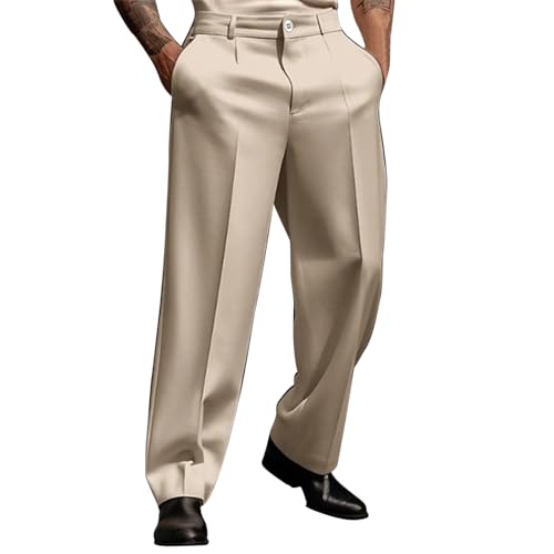 Generisch Anzughose Herren Weitem Bein Chino Hose Outdoor Taschen Stretchhose Bequeme Freizeithose Stoffhose Elegante Workout Anzughosen Locker Arbeitshose Pants Lässige Herrenhosen Khaki L von Generisch