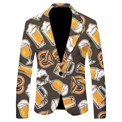 Anzugjacke Sakko Herren Bier-Print | Blazer Mäntel Herren Oktoberfest Bierdruck Freizeitanzug Beer Graphic Festlich Pailletten-Anzugjacke Tägliche Modisch Sportlich Jacke Mit Taschen Blazer von Generisch