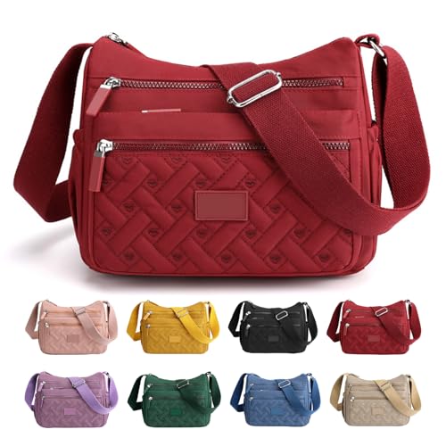 Generisch Apparent Crossbody Bag, Large Capacity Waterproof Nylon Shoulder Messenger Bag, Versatile, Suitable for Everyday Use (Burgundy) von Generisch