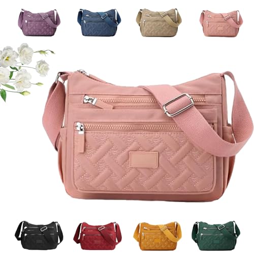 Generisch Apparent Crossbody Bag, Nylon Shoulder Messenger Bag, Multi Pocket Crossbody Bag, Waterproof Large Capacity (pink) von Generisch