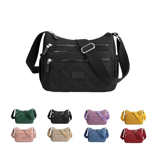 Generisch Apparent Crossbody Bag, Nylon Shoulder Messenger Bag, Multi Pocket Crossbody Bags, Large Capacity, Multi Compartments (Black) von Generisch