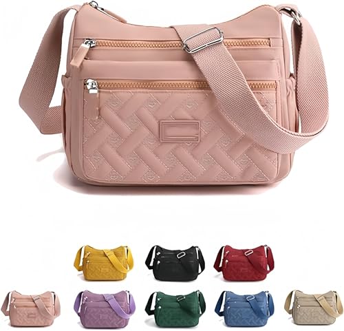 Generisch Apparent Crossbody Bag – Waterproof Nylon Messenger Bag with Multi Pockets, Lightweight Travel Handbag(Pink) von Generisch