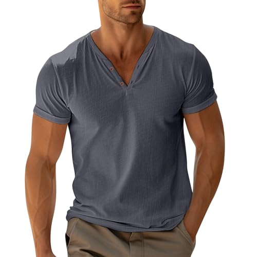 Generisch Arbeits T-Shirt Herren, Herren Kurzarm Männer Freizeithemd Casual V Ausschnitt Leicht Einfarbig Sportshirt Gym Activewear Für Lang Geschnitten Schwarz Grünes (S, Grau) von Generisch