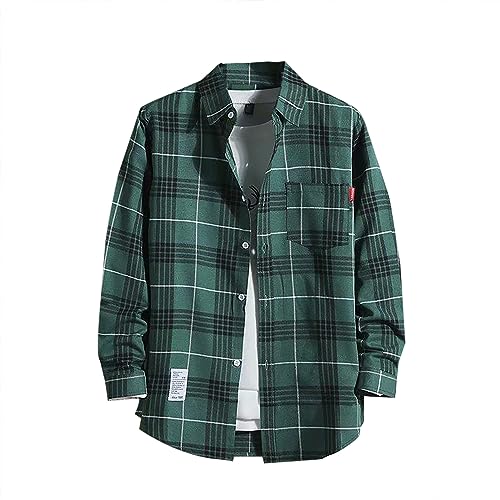 Generisch Arbeitshemd Herren Kariert Flanellhemden Langarm Holzfäller Jacke Holzfäller Jacke Hemdjacke Langarm Kariertes Hemd Schwarz Übergröße Flanell Jacke Rot Karo Slim Fit Holzfällerhemd von Generisch