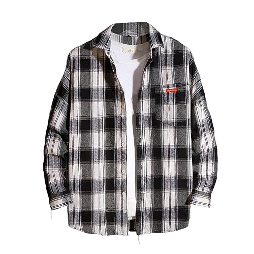 Generisch Arbeitshemd Herren Kariert Flanellhemden Langarm Holzfäller Jacke Hemdjacke Kariertes Hemd Schwarz Übergröße Flanell Rot Karo Slim Fit Holzfällerhemd von Generisch