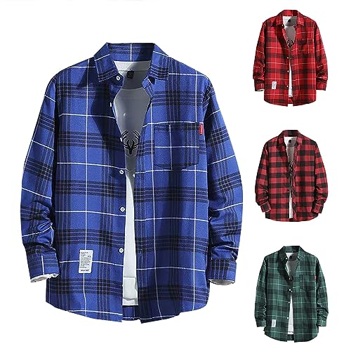 Generisch Arbeitshemd Herren Kariert Flanellhemden Langarm Holzfäller Jacke Holzfäller Jacke Hemdjacke Langarm Kariertes Hemd Schwarz Übergröße Flanell Jacke Rot Karo Slim Fit Holzfällerhemd Herren von Generisch