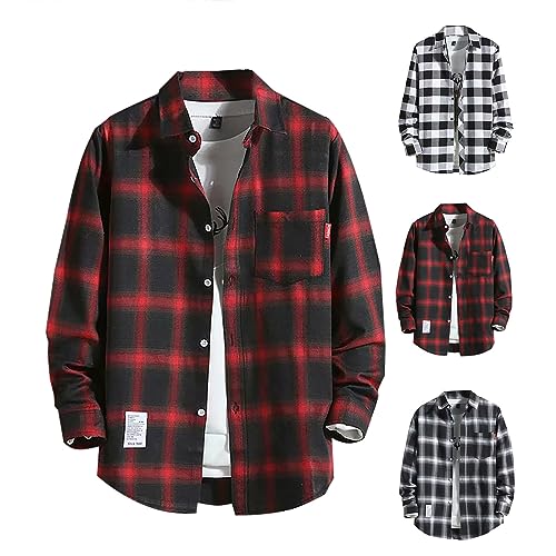 Generisch Arbeitshemd Herren Langarm Flanell Winter 4XL Langarm Holzfäller Jacke Hemdjacke 4XL Langarm Kariertes Hemd Flanellhemd Schwarz Übergröße 5XL Flanell Jacke Rot Karo Slim Fit Holzfällerhemd von Generisch