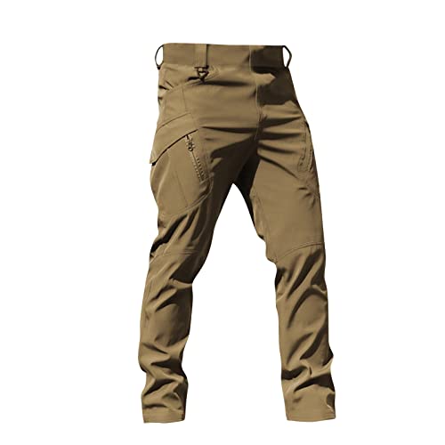 Generisch Arbeitshose Herren, Cargo Jogger Männer Kampfhose Outdoor Camping Wandern Loose Fit Mit Multi Taschen Workwear Herren Latzhose Kochhose Spodnie Robocze Stretch (XXL, Brown) von Generisch