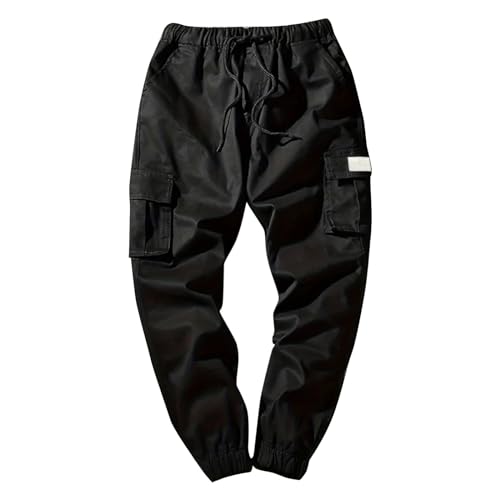Generisch Arbeitshose Herren, Cargohose Einfarbig Trekkinghose Für Männer Freizeithose Mit Tasche Jeans Arbeitslatzhose Workwear (4XL, Schwarz) von Generisch