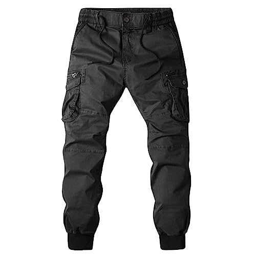 Generisch Arbeitshose Herren, Männer Taktische Hose Outdoor Camping Wandern Loose Fit Mit Multi Taschen Cargo Jeans Herren Kochhose Latzhose Arbeitshosen Slim Fit Schwarz Set (34, Schwarz) von Generisch