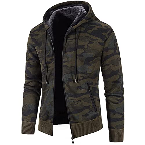 Generisch Arbeitsjacke Herren, Wellensteyn Jacke Herren Und Winter Herrenmode Lose Strickjacke Warmes Revers Kapuzenjacke Pullover Winterjacke Motorrad Hoodie Mit Protektoren (3XL, Armeegrün) von Generisch