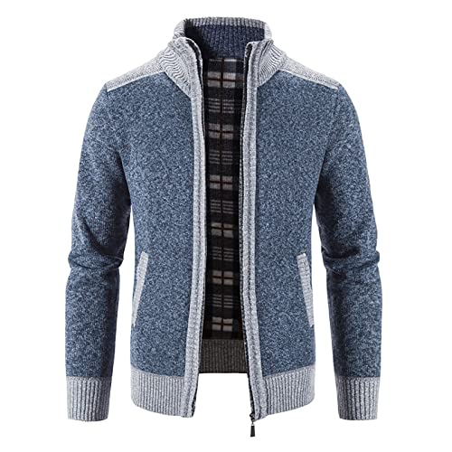 Generisch Arbeitsjacke Herren, Winterjacke Herren Und Winter Herrenmode Lose Strickjacke Warmes Revers Kapuzenjacke Pullover Jacke Wellensteyn Cardigan Wassersäule Jacken Für (XXL, Blau) von Generisch