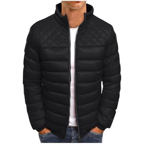 Generisch Arbeitsjacke Herren, Winterjacke Herren Trainingsjacke Leichte Warm Jacke Mit Tasche Herbst Und Winter Outwear Motorradlederjacken Männer Retro Schwarz Ledermantel Steppjacke (XXL, Schwarz) von Generisch