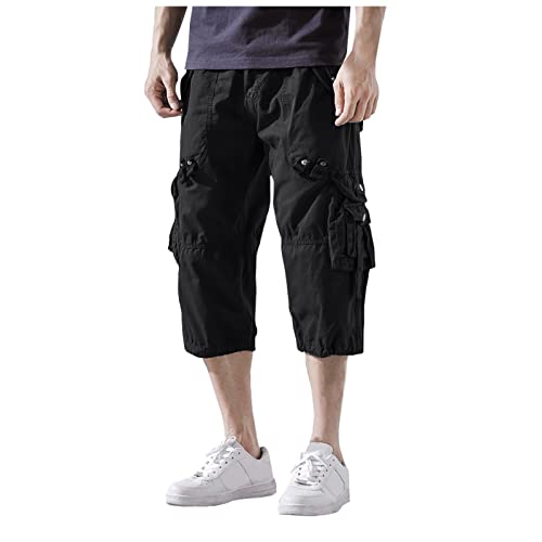Generisch Arbeitslatzhose Herren, Cargo Shorts 3/4 Sommer Kurze Outdoor Kurz Hose Atmungsaktiv Freizeitshorts Mit Multi Taschen Chino Shorts Zunfthose Herren Bermuda (31, Black) von Generisch