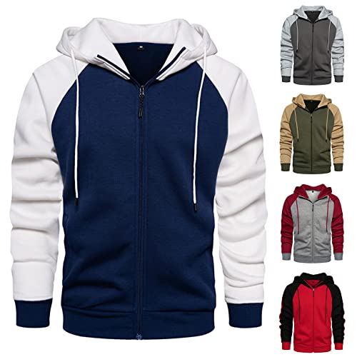 Generisch Arbeitspullover Herren Winter, Sweatjacke Herren,Hoodie Winter Fleecejacke Mit Kapuze Zip Hoodie Jogginganzug Jacke Teddyfutter Indoor Fleece Hoodie Olive Arbeitpullover (L, Marine) von Generisch