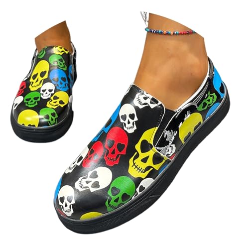 Generisch Arbeitsschuhe Damen Low Top Canvas Schuhe Skull Floral Slip On Sneakers Leicht und Bequem Streetwear Laufschuhe Flach Freizeitschuhe Modische Print Design Wanderschuhe Generisch Arbeitsschuhe Damen Low Top Canvas Schuhe Skull Floral Slip On Sneakers Leicht und Bequem Streetwear Laufschuhe Flach Freizeitschuhe Modische Print Design Wanderschuhe von Generisch