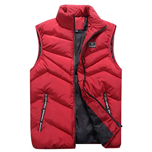 Generisch Arbeitsweste, Steppweste Herren Heizweste Herbst Und Winter Stehkragen Einfache Warme Daunenweste Baumwolle Weste Mit Taschen Reissverschluss Jacke Leder Kapuze Sommer Regenjacke (S, Red) von Generisch