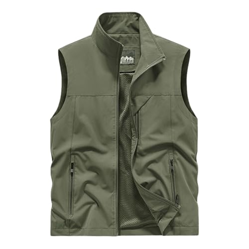 Generisch Arbeitsweste Herren Sommer, Ärmellose Weste Herren Freizeit Jagdweste Leichte Jacke Multifunktionsweste Sommer Casual Sportweste Outdoor Safariweste Anglerweste Grüne von Generisch