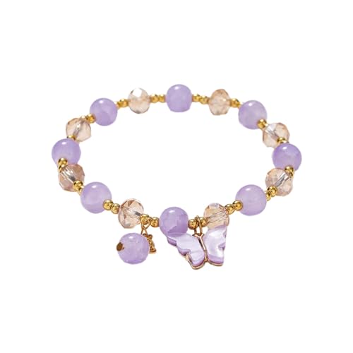 Generisch Armband 20 Cm 2024 Imitations-Jade-Schmetterling-Kristallglas-Armband Tochter Kinder-Perlenarmband Seemannsgarn Armband Herren (Purple, A) von Generisch