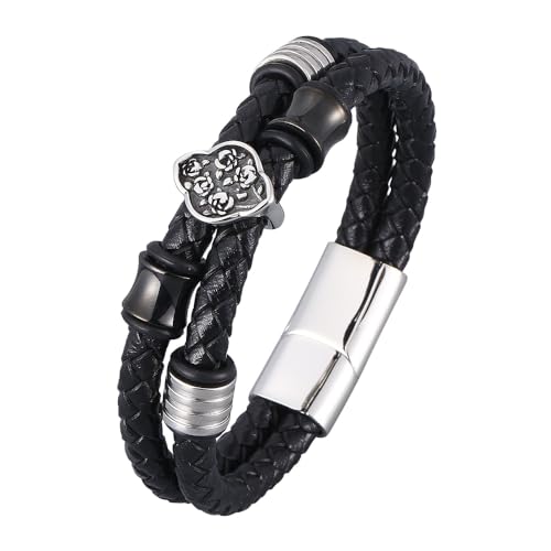 Generisch Armband Herren Leder, Doppellagiges Leder Wickelarmband Für Männer, Handgefertigt, Geflochtenes Manschettenarmband, Halloween Schmuck Mit Beutel, Festival Geschenke Für Ehemann Und Freu von Generisch