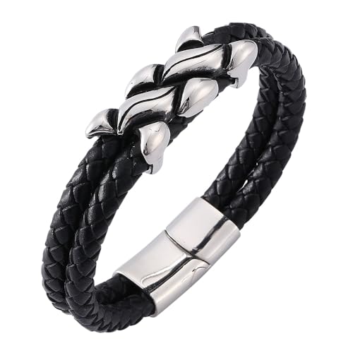Generisch Armband Herren Leder, Doppellagiges Leder Wickelarmband Für Männer, Handgefertigt, Geflochtenes Manschettenarmband Mit Magnetverschluss, Halloween Schmuck Für Vater, Ehemann, Freund, Sc von Generisch