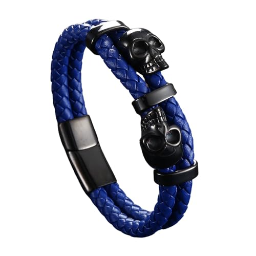 Generisch Armband Herren Leder, Doppellagiges Leder Wickelarmband Für Männer, Handgefertigter Totenkopf Armreif Mit Magnetverschluss, Punkrock Halloween Schmuck, Geschenke Für Freund Und Bruder, von Generisch