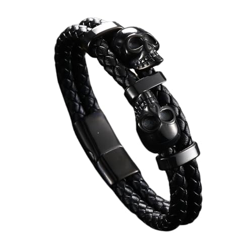 Generisch Armband Herren Leder, Doppellagiges Leder Wickelarmband Für Männer, Handgefertigter Totenkopf Armreif Mit Magnetverschluss, Punkrock Halloween Schmuck, Geschenke Für Freund Und Bruder, von Generisch