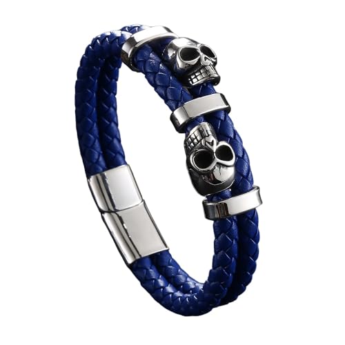 Generisch Armband Herren Leder, Doppellagiges Leder Wickelarmband Für Männer, Magnetverschluss, Handgefertigter Totenkopf Armreif Mit Beutel, Punkrock Halloween Schmuck, Geschenke Für Freund Und von Generisch