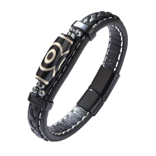 Generisch Armband Herren Leder, Dzi Perlen Tibetisches Armband, Lederarmband, Meditationsamulett, Neun Augen, Dzi Perlen Armreif, Glücksbringer, Schmuck Für Damen Und Herren, Schwarze Schnalle + B von Generisch