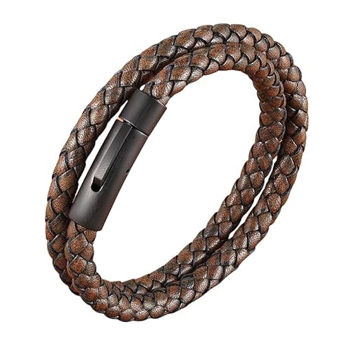 Generisch Armband Herren Leder, Handgefertigte Geflochtene Lederarmbänder Mit Hakenverschluss Wickelarmreif Dünn Vintage Armbänder Kreativer Geburtstagsschmuck Für Damen Herren Kaffee 19Cm von Generisch